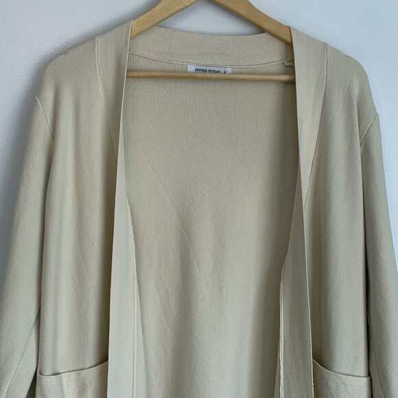 OXFORD SUNDAY Women’s Fringe Ivory Cardigan Size S Cashmere Rayon Quiet Luxury - Picture 4 of 10